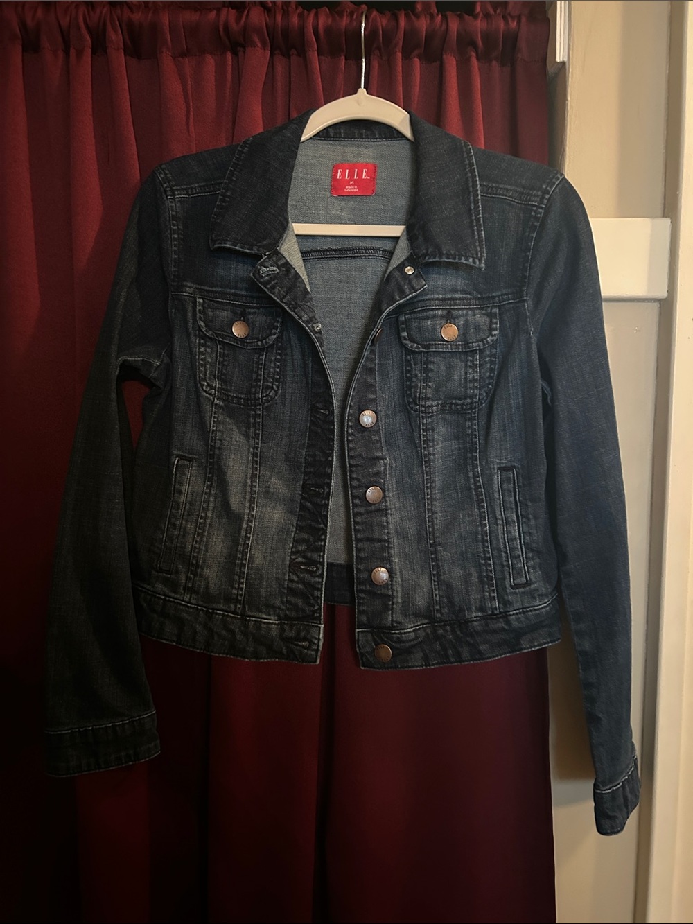 Elle Dark Wash Denim Jacket in Dark Blue. Soft M